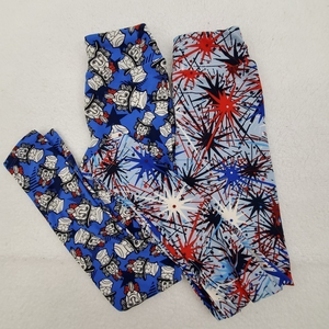 Lot of 2‎ Lularoe Leggings Tween 00 0 Americana Red